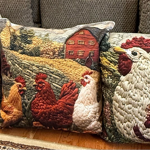 3/ Farmhouse Farmhouse Rooster and Hen Design, Tapestry Throw Pillows - Picture 1 of 6